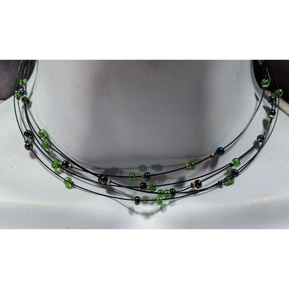 Casual Green And Brown Layered Floating Glass Bead Necklace